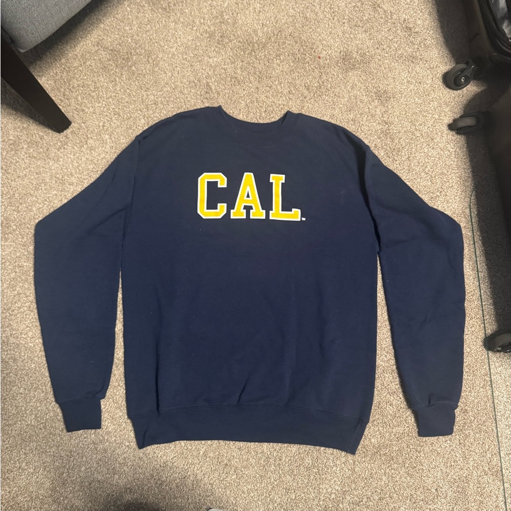 Hanes Navy Crewneck Sweater with Yellow CAL Logo